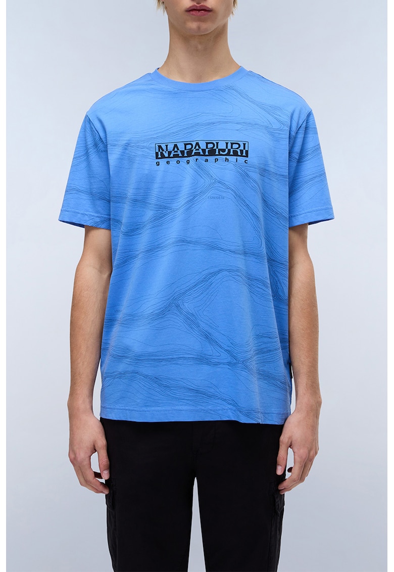 Tricou cu decolteu la baza gatului si logo - Albastru