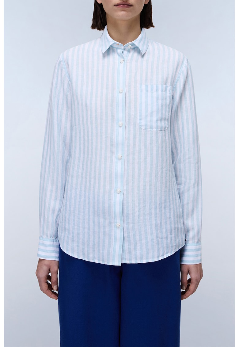 Camasa regular-fit din in cu model in dungi
