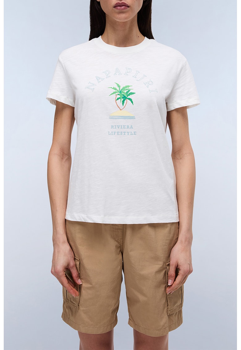 Tricou din bumbac cu imprimeu grafic - Alb/Verde