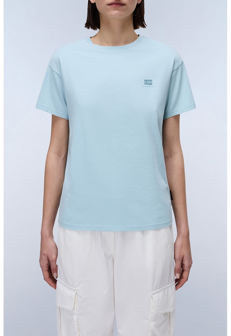 Tricou de bumbac cu decolteu la baza gatului Nina - Albastru pastel