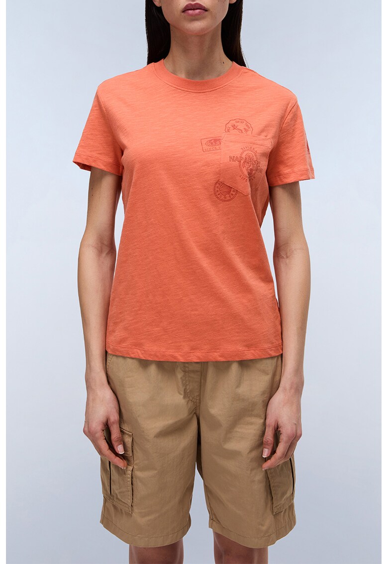 Tricou de bumbac cu buzunar pe piept Eclair - Portocaliu