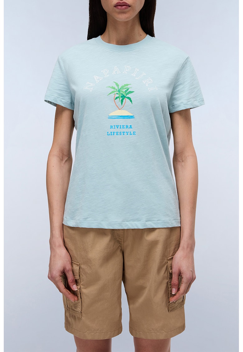 Tricou din bumbac cu imprimeu grafic - Albastru deschis