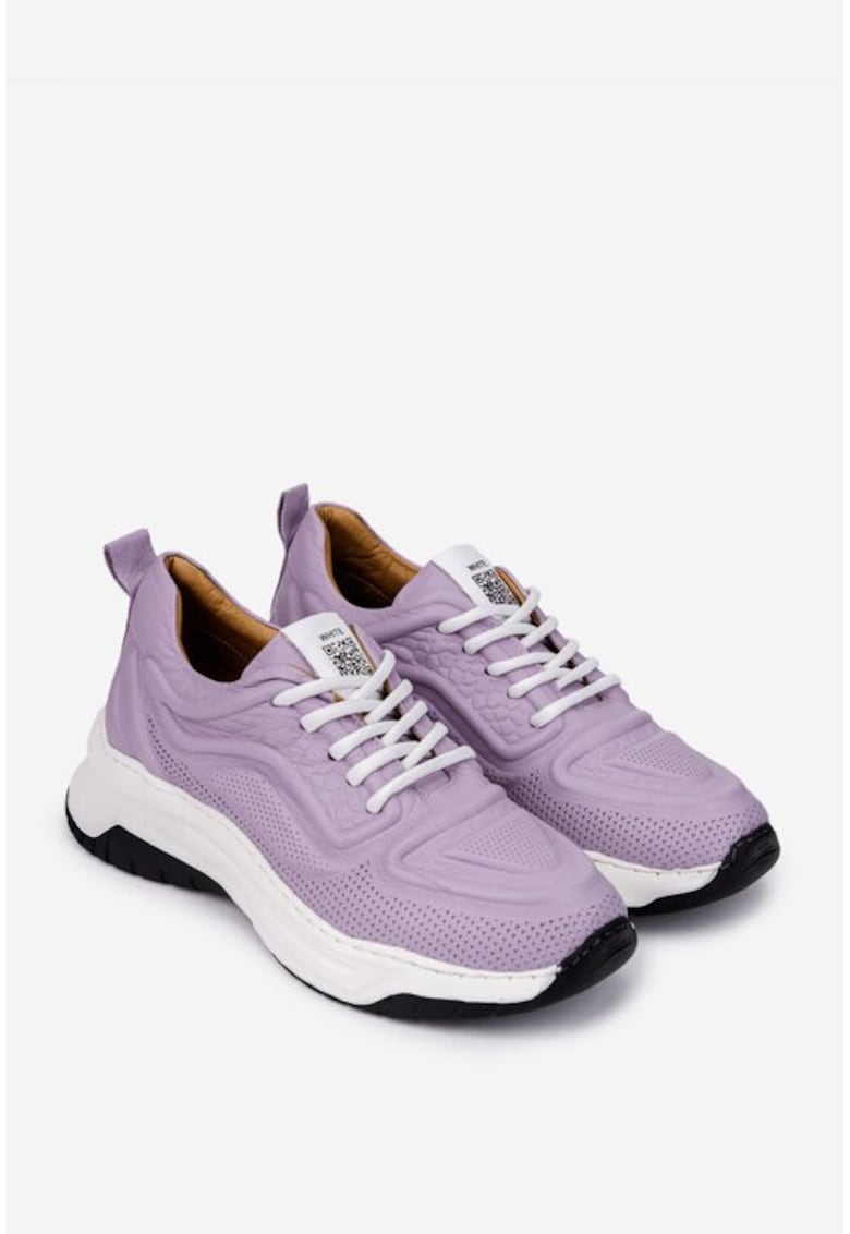 Pantofi dama mov din piele naturala cu model