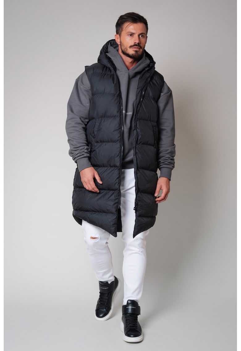 Vesta lunga cu fermoar si gluga Black 14858