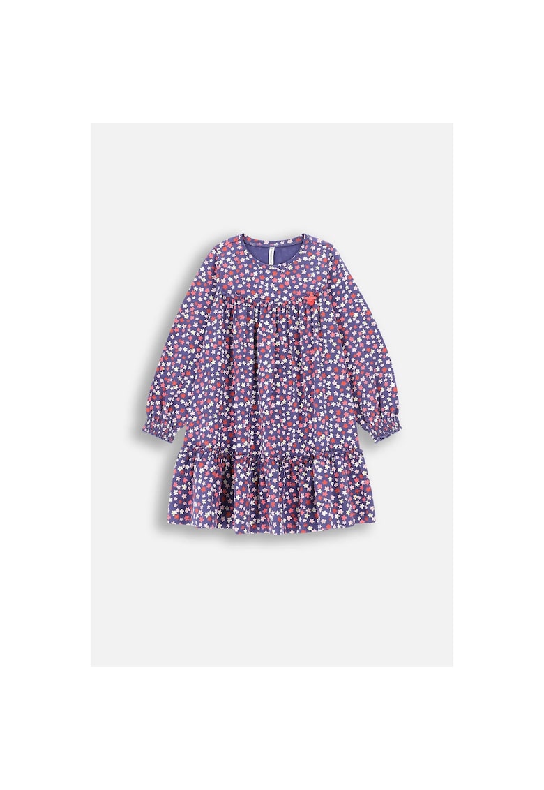 Rochie evazata cu decolteu la baza gatului si imprimeu floral - Multicolor