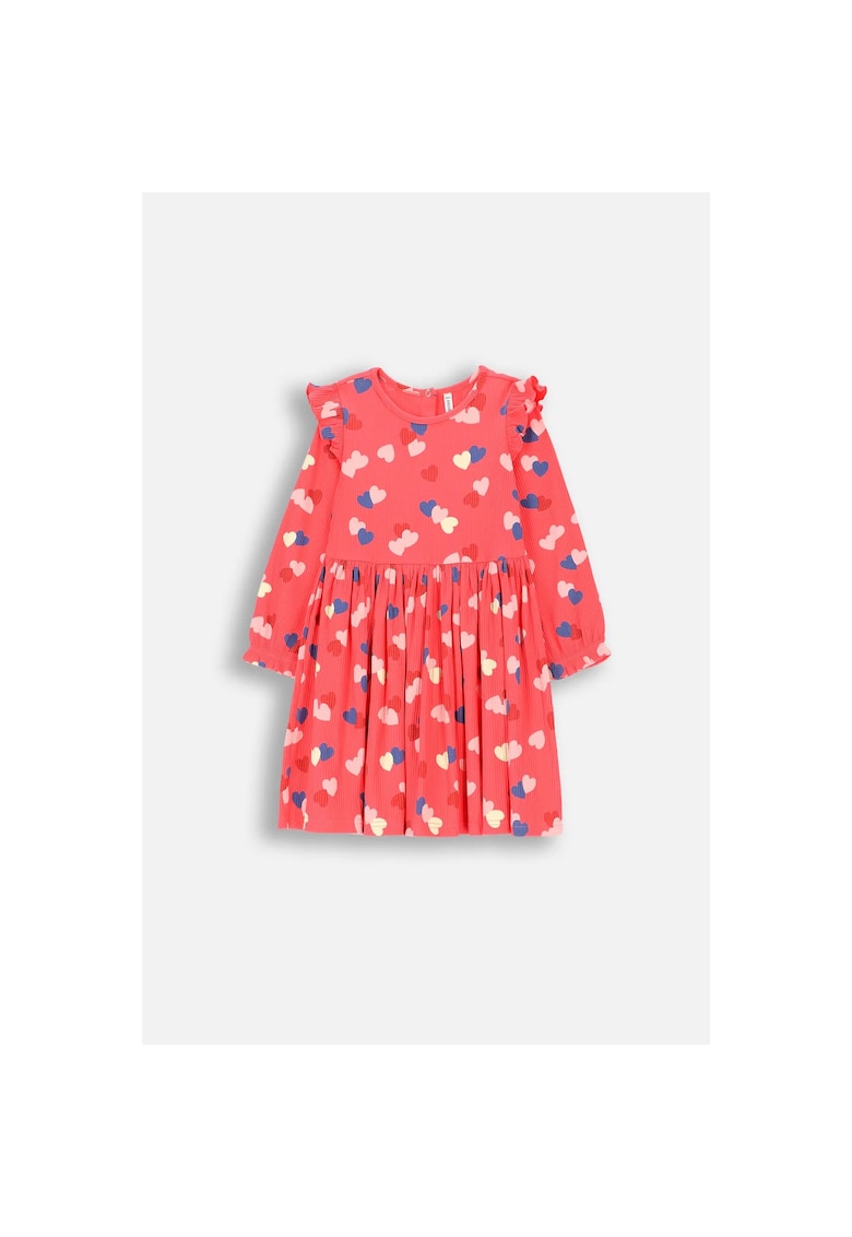 Rochie cu imprimeu cu inimi si volane pe umeri