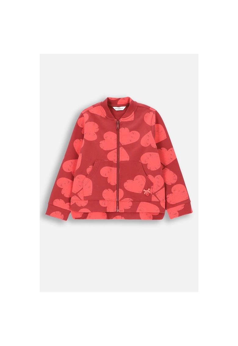 Hanorac cu fermoar - imprimeu festiv - guler inalt - bumbac - portocaliu - pentru copii