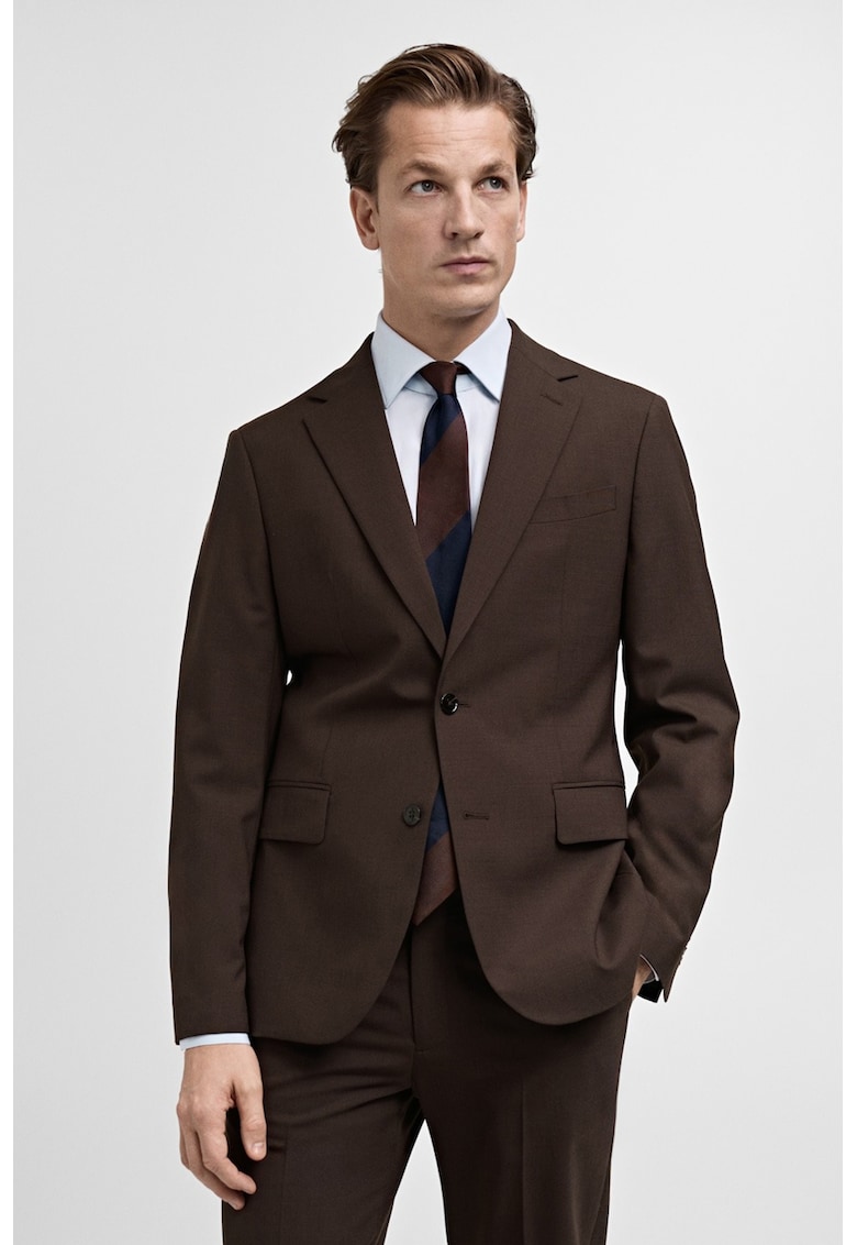 Sacou din lana cu revere decupate - Maro inchis