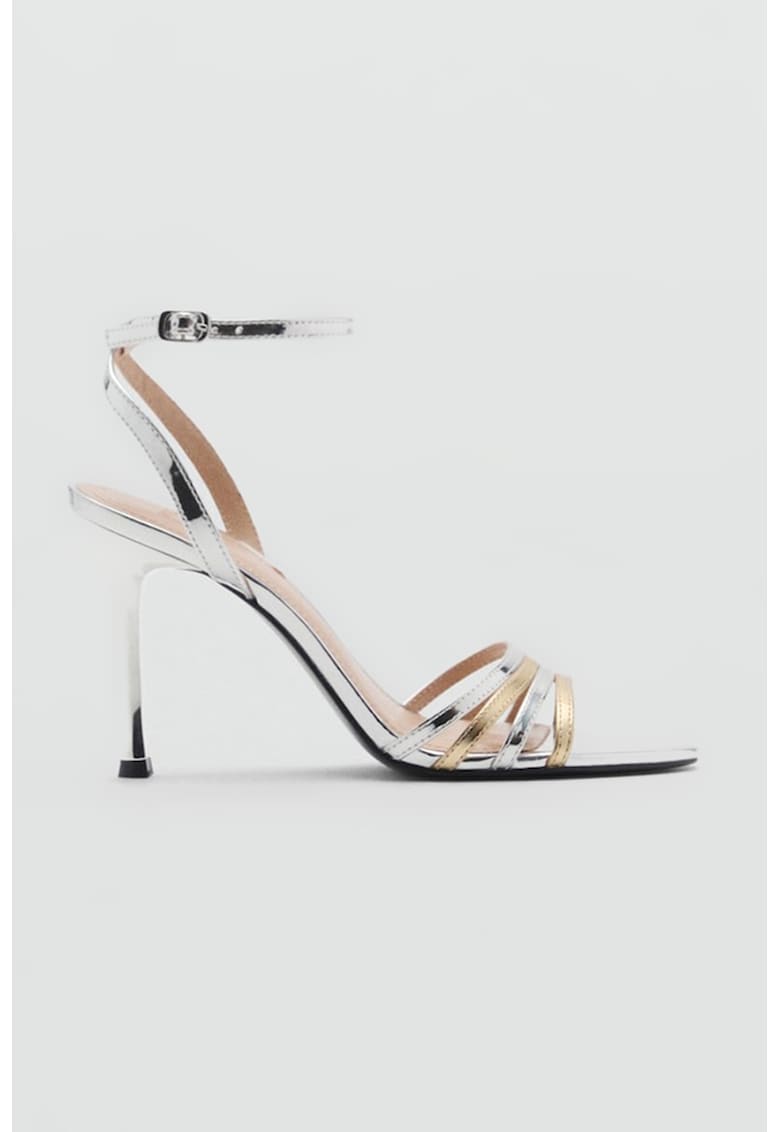 Sandale cu toc si barete - Auriu/Argintiu