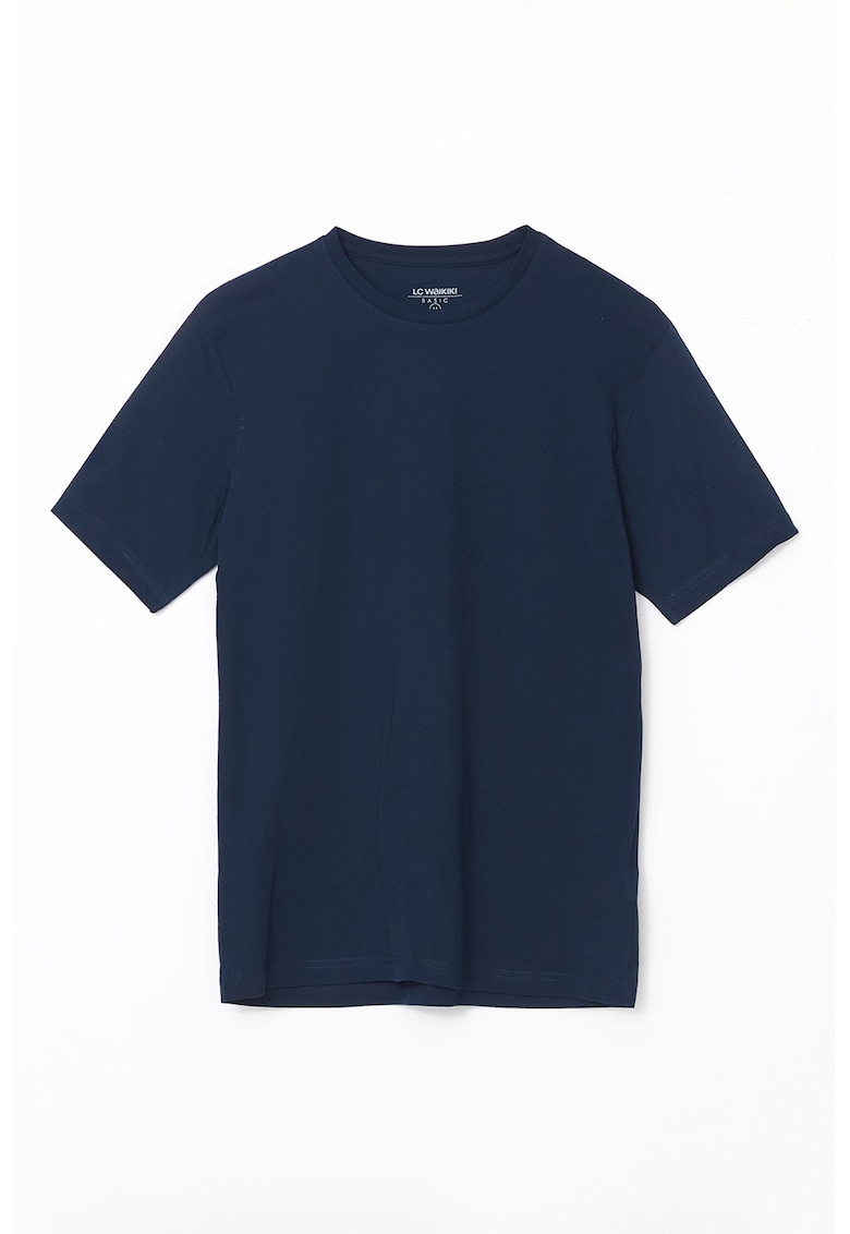 Tricou de bumbac cu decolteu rotund - Bleumarin