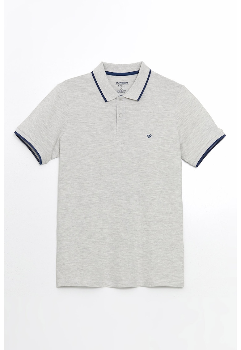 Tricou polo cu fenta cu nasturi - Albastru inchis/Gri melange