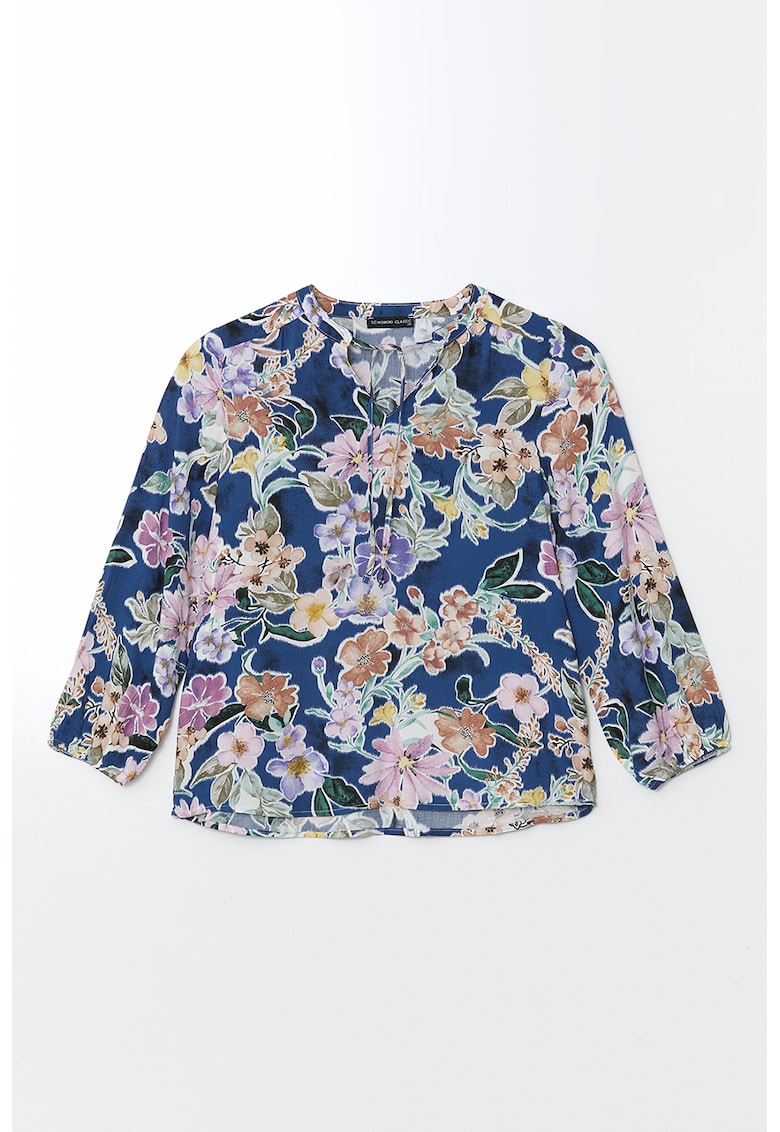 Bluza cu model floral si snururi laterale