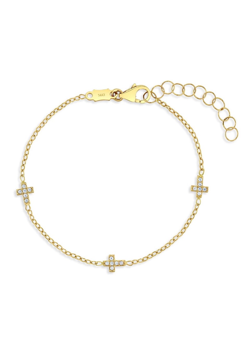 Bratara din Aur 14K pentru Bebelusi si Copii - cu cruciulite delicate si pietre zirconia - ajustabila 13–15 cm