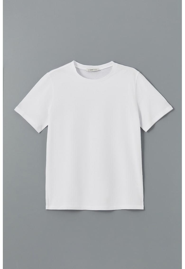 Tricou cu decolteu rotund si model uni - Alb