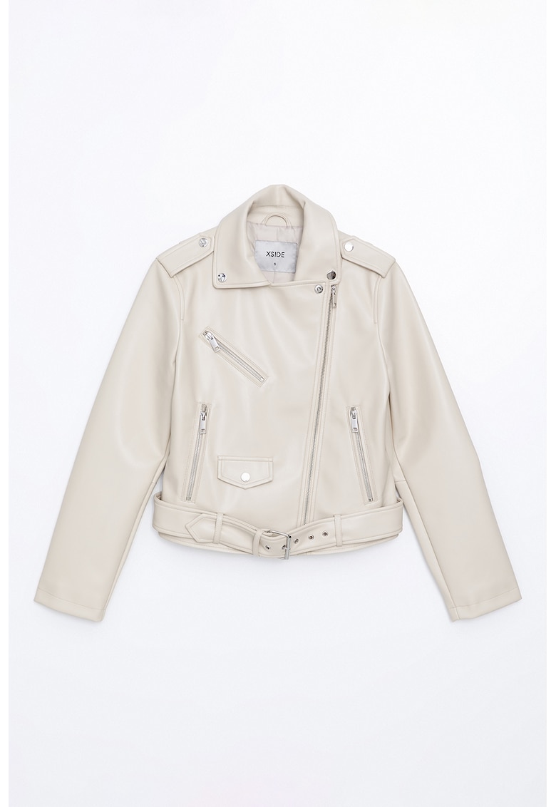 Jacheta de piele ecologica cu fermoar asimetric