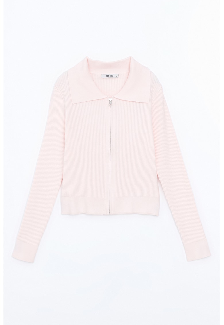 Cardigan striat cu fermoar - Bej