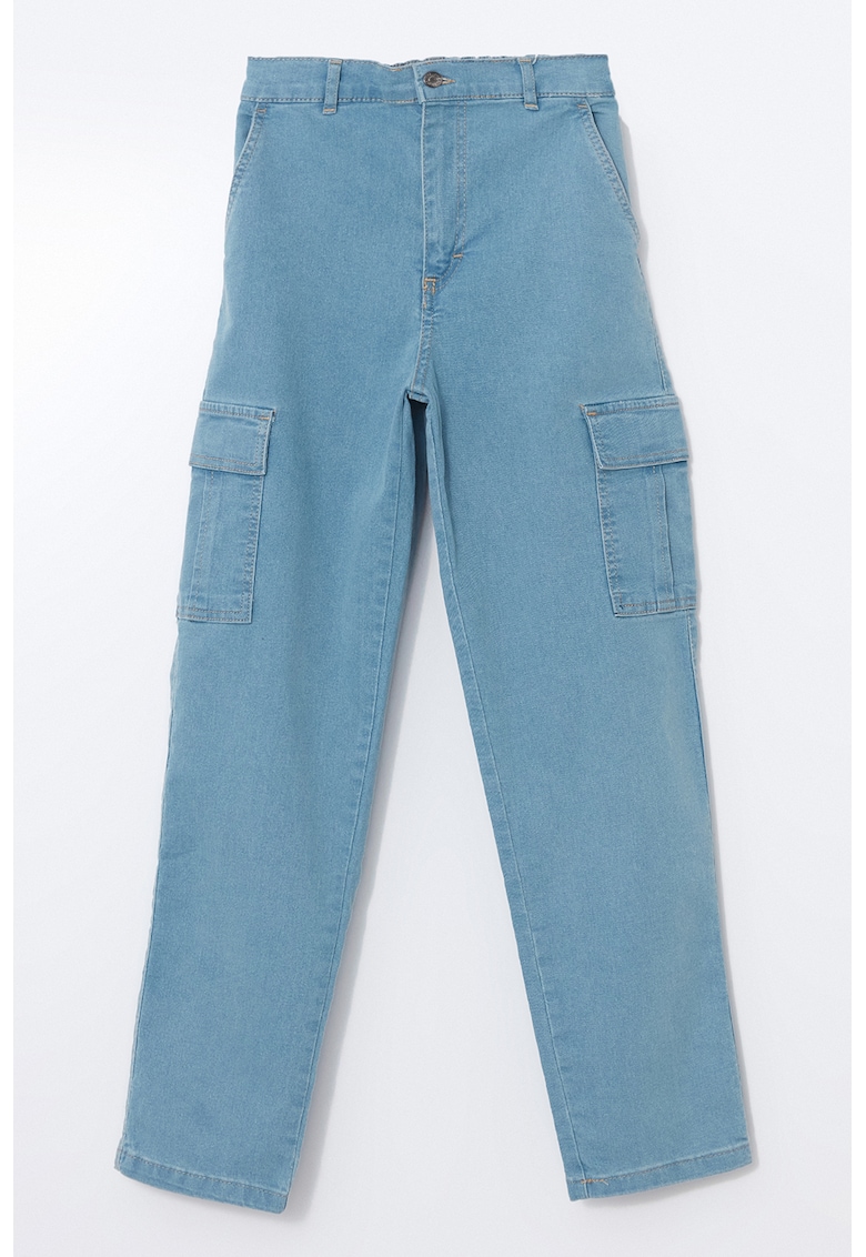 Blugi cargo cu talie inalta