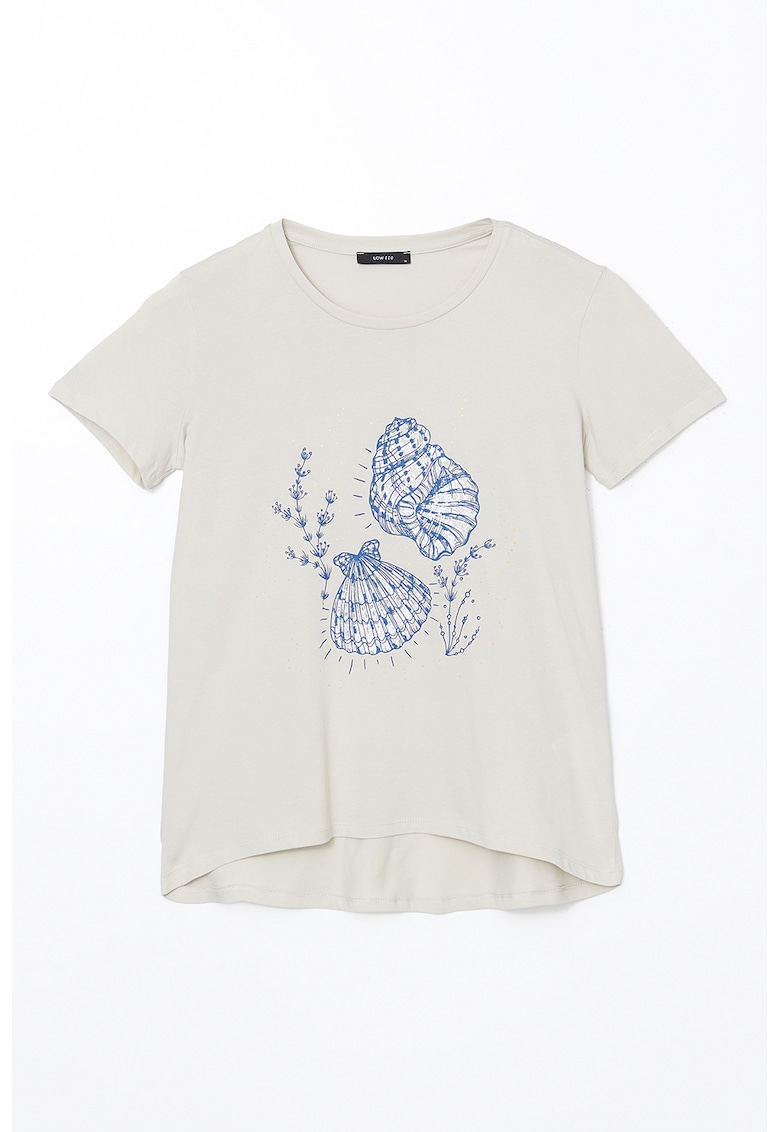 Tricou din bumbac cu decolteu la baza gatului si imprimeu grafic