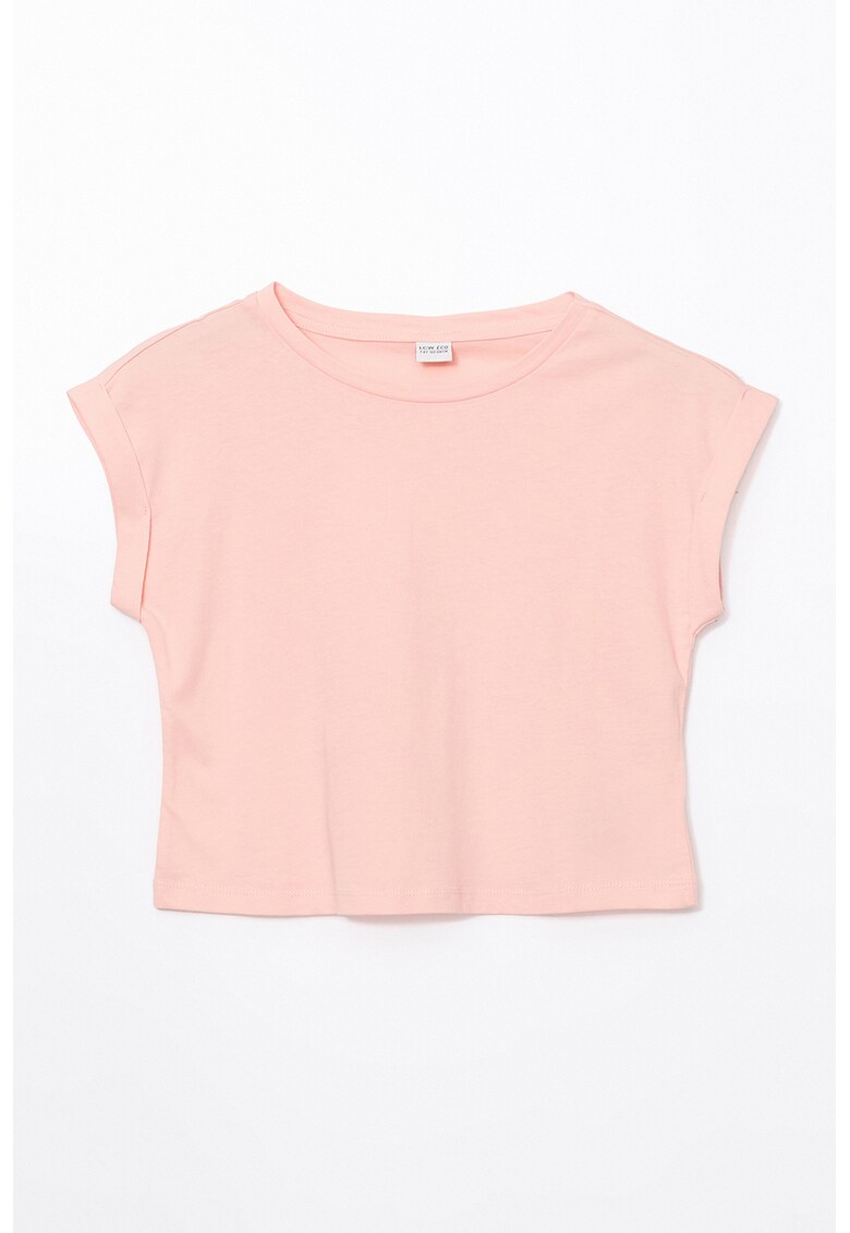 Tricou cu decolteu rotund si maneci rulate - Piersica