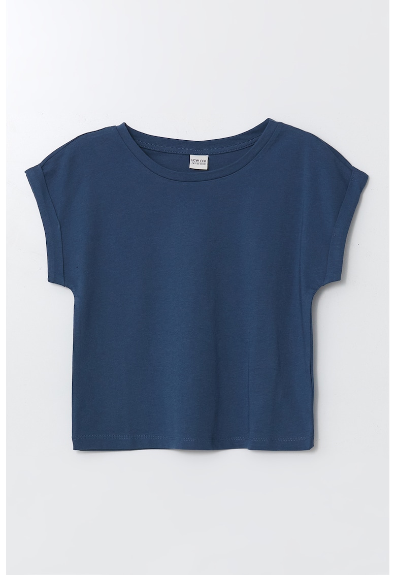 Tricou cu decolteu rotund si maneci rulate - Gri carbune