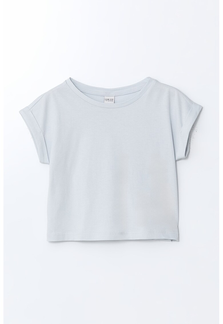 Tricou cu decolteu rotund si maneci rulate - Gri cenusiu