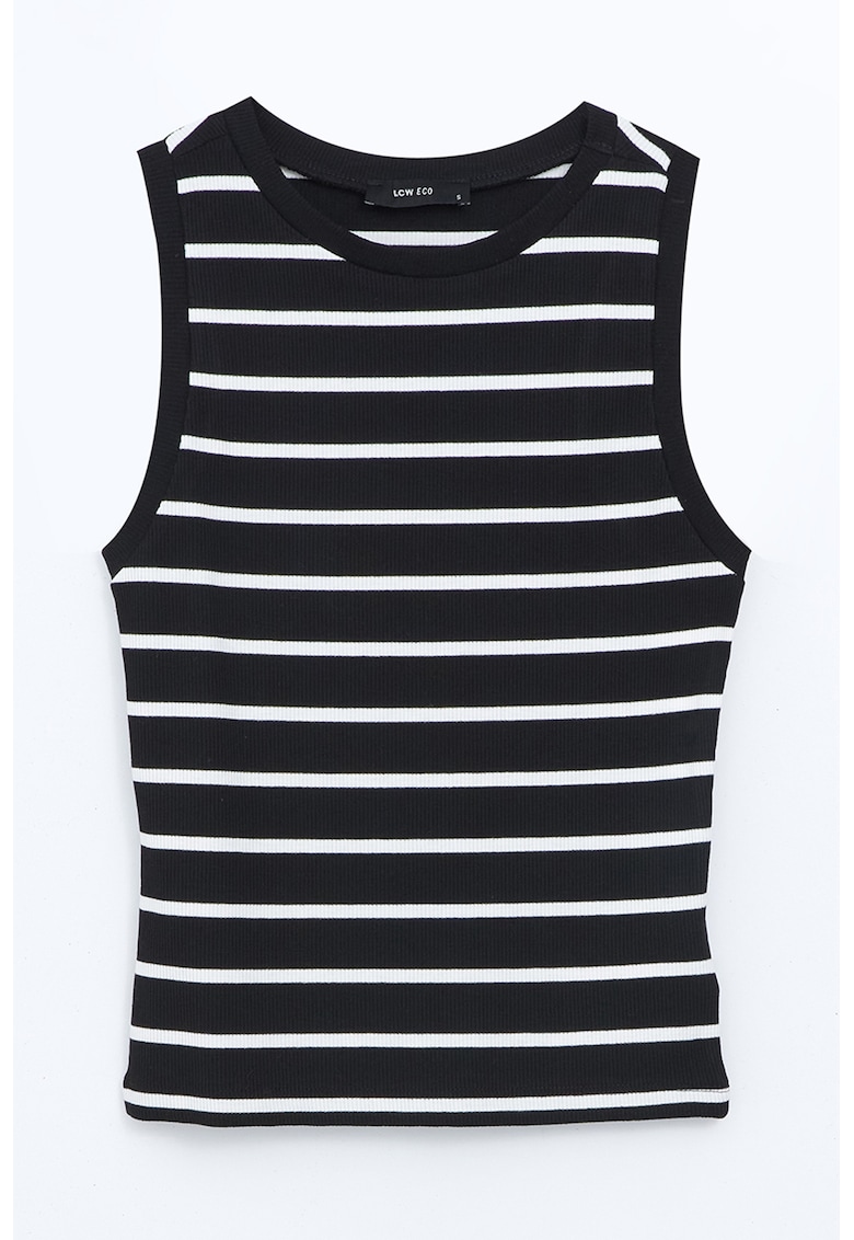 Top cu model in dungi si decolteu la baza gatului