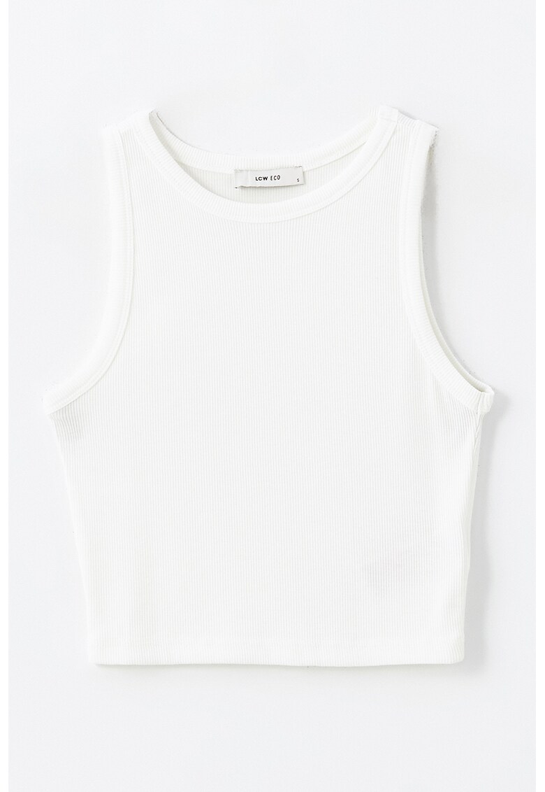 Top crop cu decolteu la baza gatului - Alb fildes