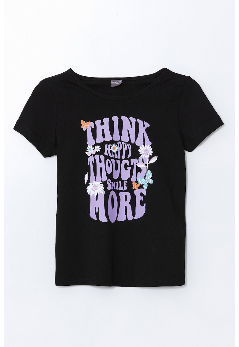 Tricou din bumbac cu decolteu la baza gatului si imprimeu grafic