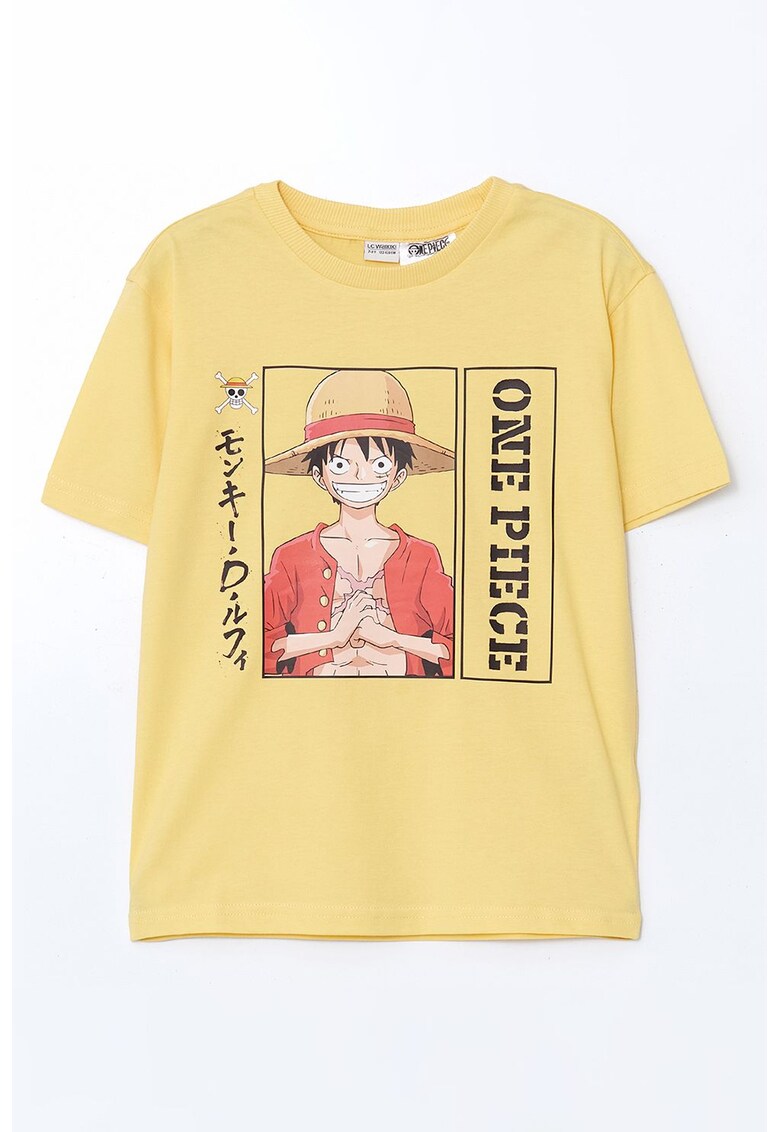 Tricou cu decolteu la baza gatului si imprimeu grafic - Coral/Galben pal/Negru stins