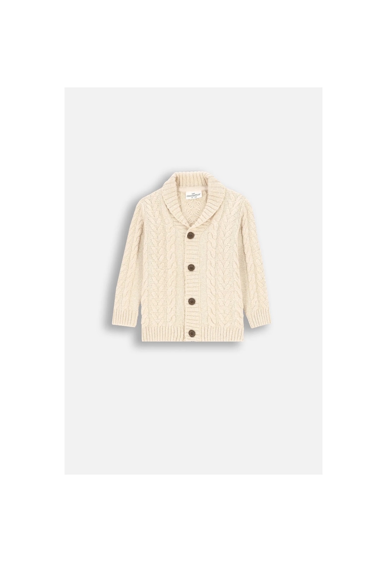 Cardigan cu torsade si terminatii striate - Bej deschis