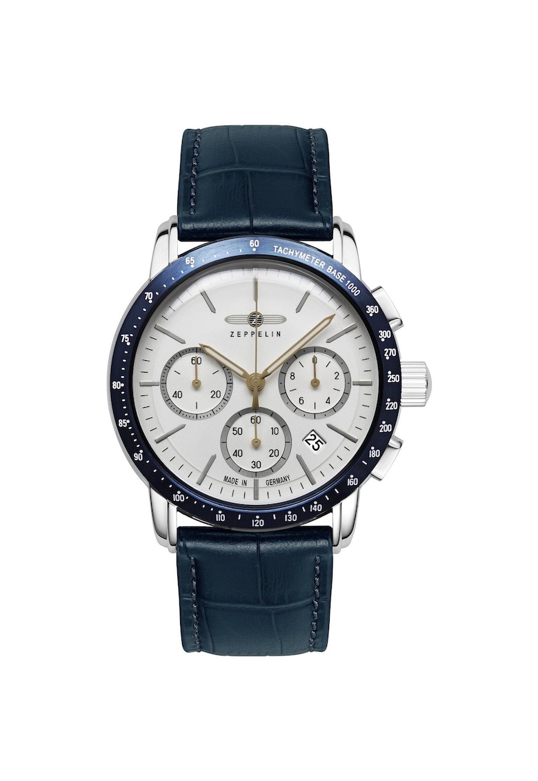 Ceas model 8878-1 - cronograf - albastru - curea din piele naturala - 5 ATM