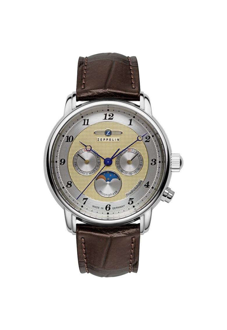 Ceas model 8536-5 - cu mecanism quartz - cadran bej - curea din piele maro - 40mm - rezistent la apa 50m