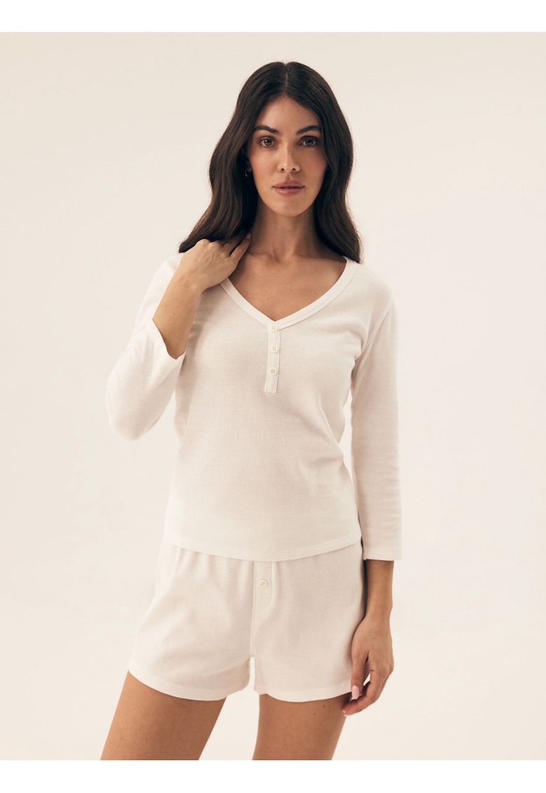 Pijama dama Vaffle Alb Crem