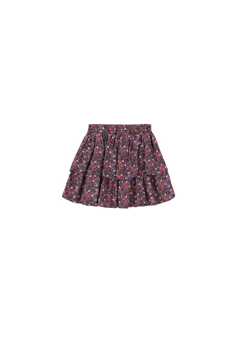 Fusta pentru fete - stofa - model floral - cu volane - multicolor