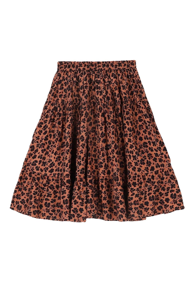 Fusta pentru fete - model floral - elastic in talie - maro/negru