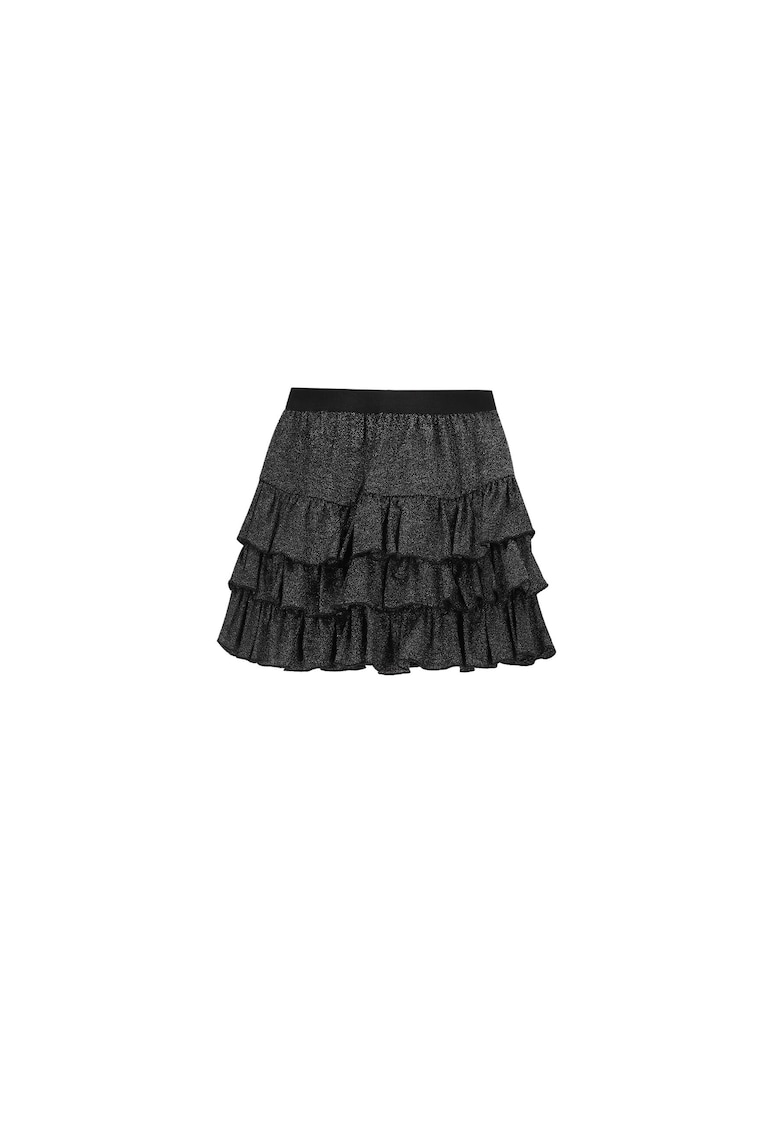Fusta pentru fete - poliamida/fibre metalice/elastan - cu volane - neagra