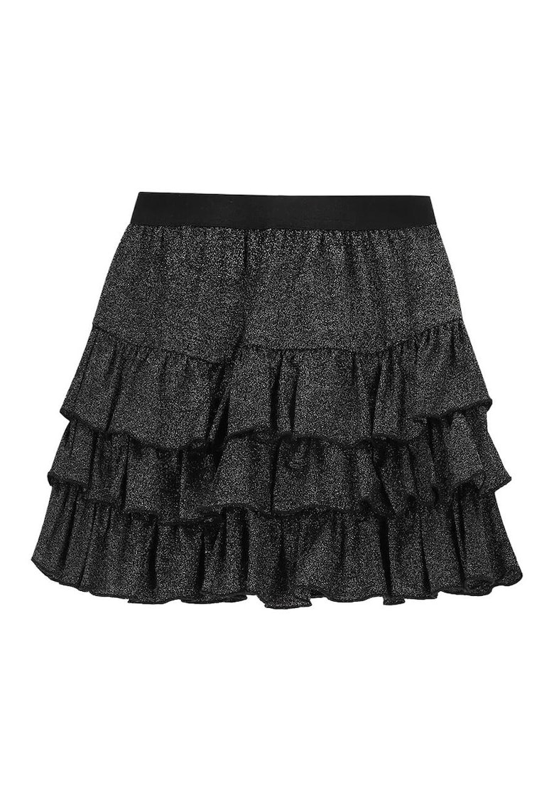 Fusta pentru fete - poliamida/fibre metalice/elastan - cu volane - neagra