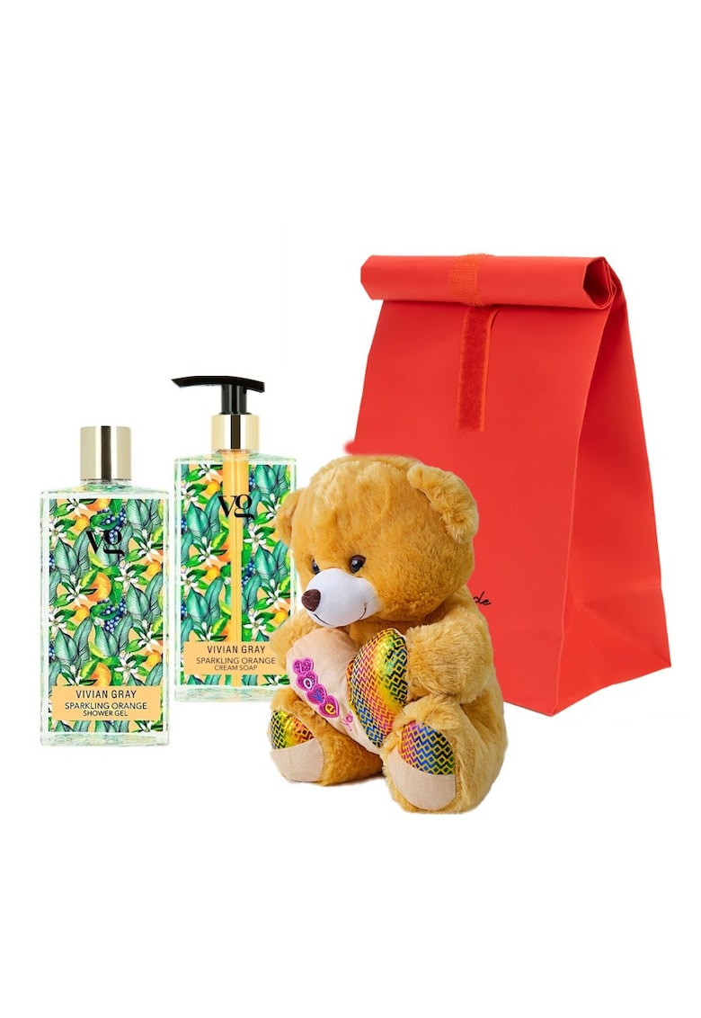 Set Bearfume cu ursulet de plus - Sapun lichid - 350 ml si Gel de dus - 350 ml