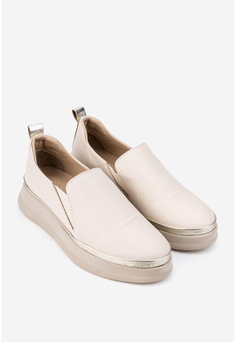 Pantofi dama bej cu auriu din piele naturala cu elastic Pantofi dama bej cu auriu din piele naturala cu elastic