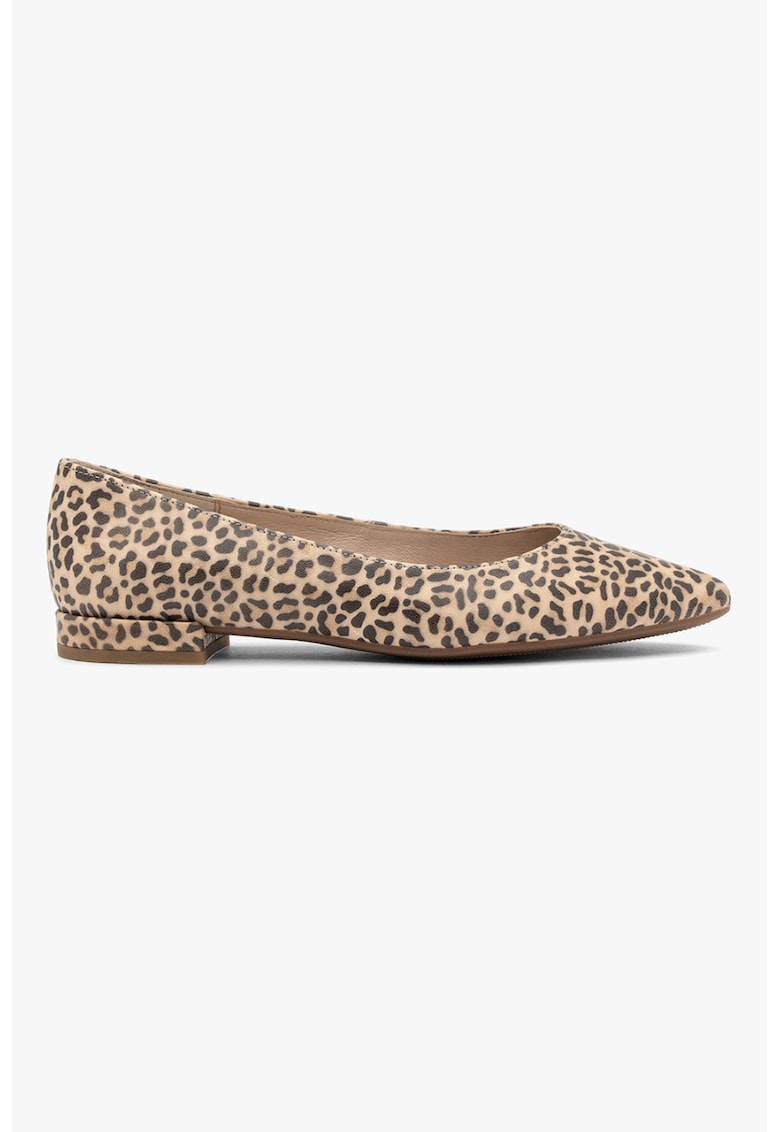 Balerini cu varf ascutit si model animal print - Maro/Crem