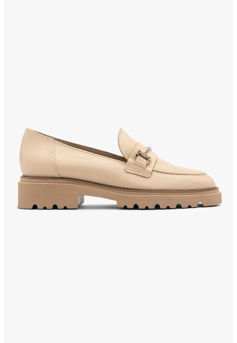 Pantofi loafer din piele cu aspect texturat - Bej deschis