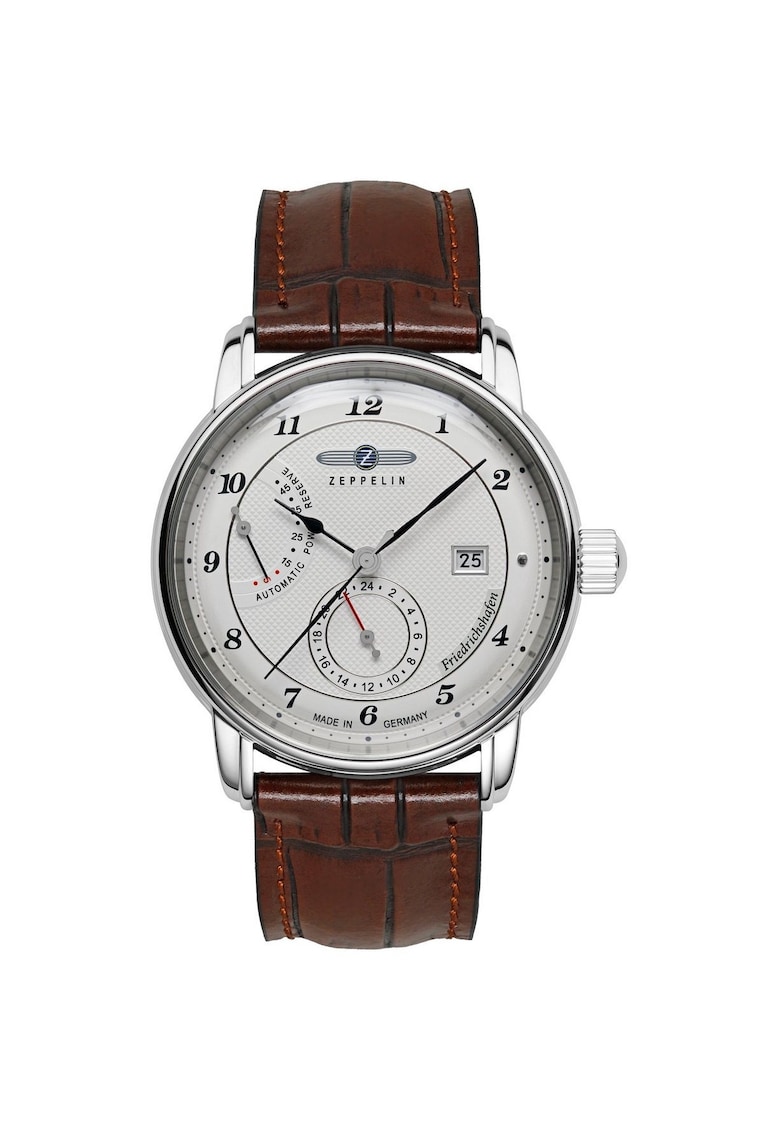 Ceas 8590-1 Automatic - alb - bratara din piele naturala maro - rezistent la apa 50m