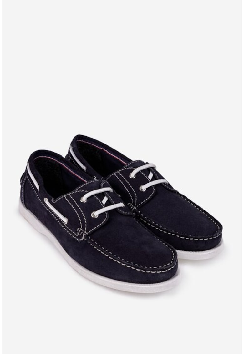 Pantofi barbati bleumarin din piele intoarsa