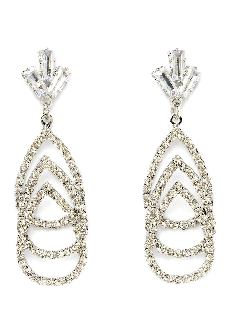 Cercei drop stratificati cu cristal - Argintiu/Transparent