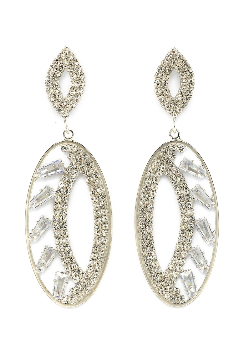 Cercei srop cu tija in forma ovala - Argintiu/Transparent