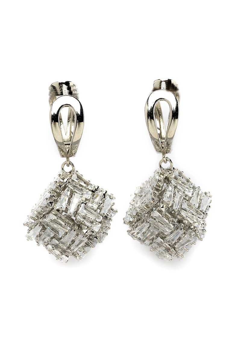 Cercei drop cu cristale - Argintiu/Transparent