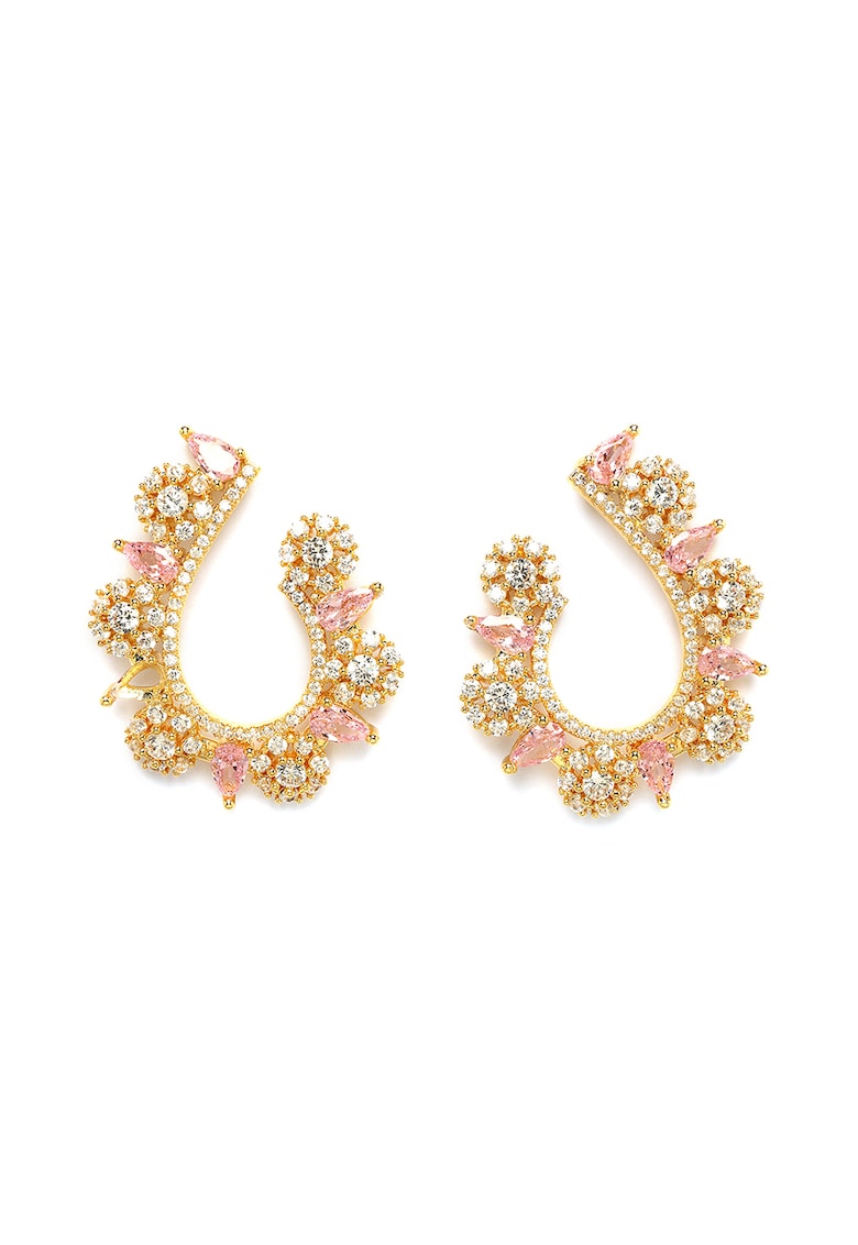 Cercei decorati cu cristale - Auriu/Roz/Transparent