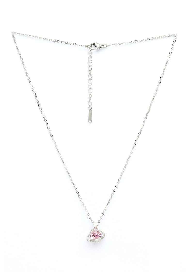 Colier cu cristale Blushing Heart - Roz/Argintiu