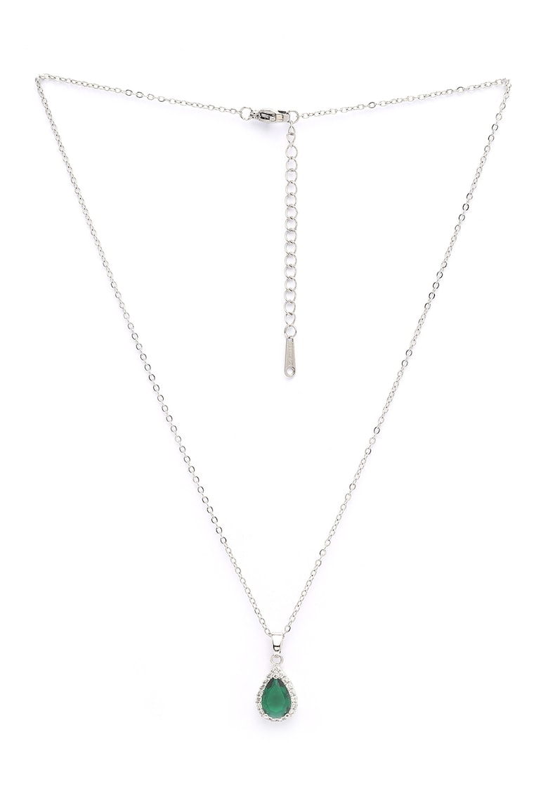 Colier in forma de lacrima - cu cristale - Verde inchis/Argintiu