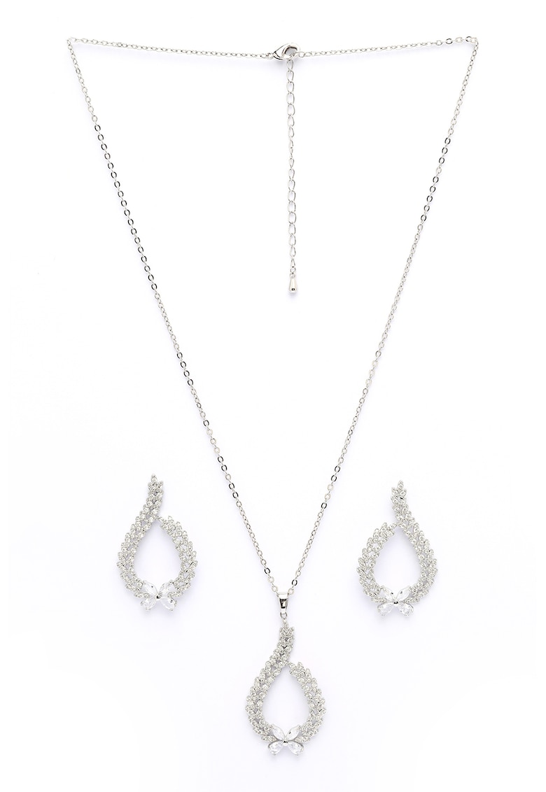 Set de cercei si colier Ethereal - Argintiu/Transparent